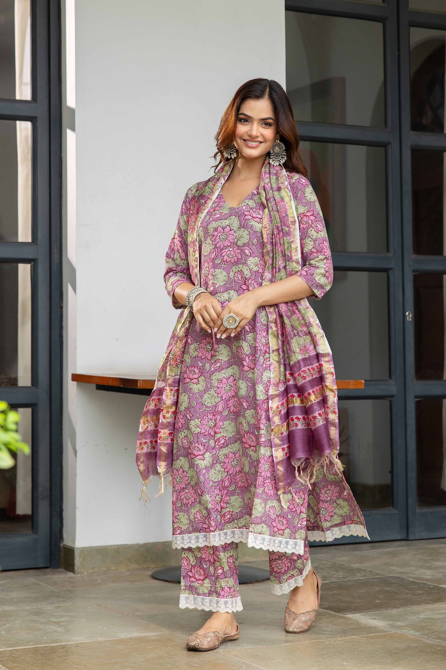 Purple Handblock Suit Set