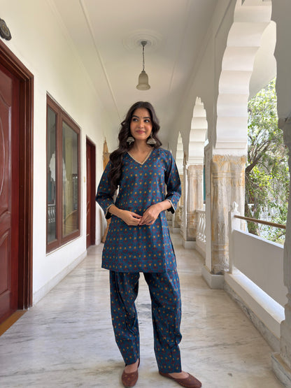 Roopam Blue Cotton Farshi Set