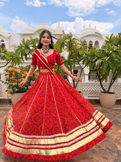 Shweta Red Bandhani Lehenga