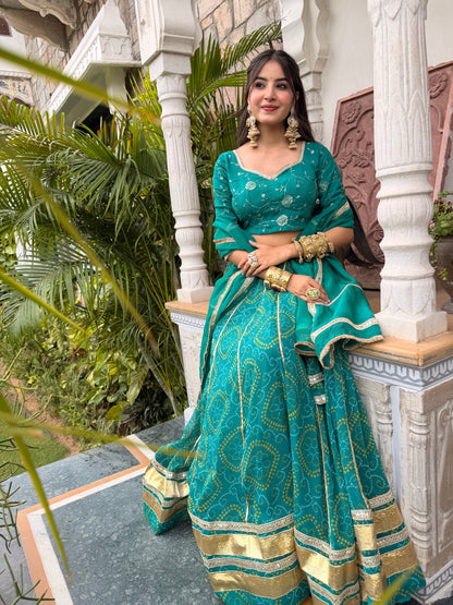 Shweta Aqua Bandhani Lehenga
