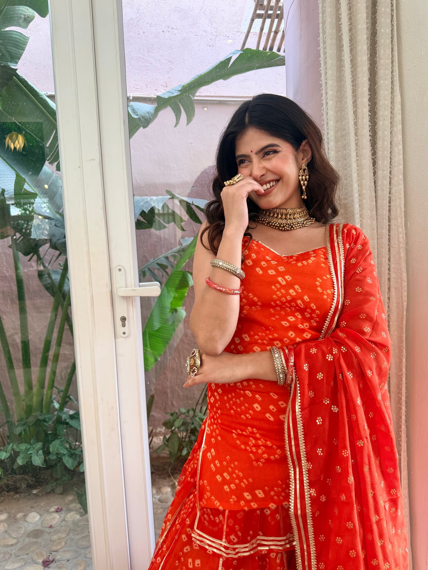 Kumkum Orange Bandhani Sharara Set