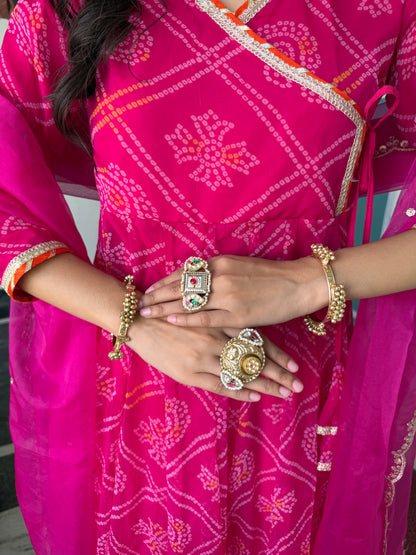 Ruhee Pink Bandhani Anarkali Set