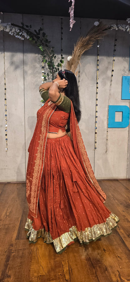 Hridya Rust Bandhani Lehenga Set