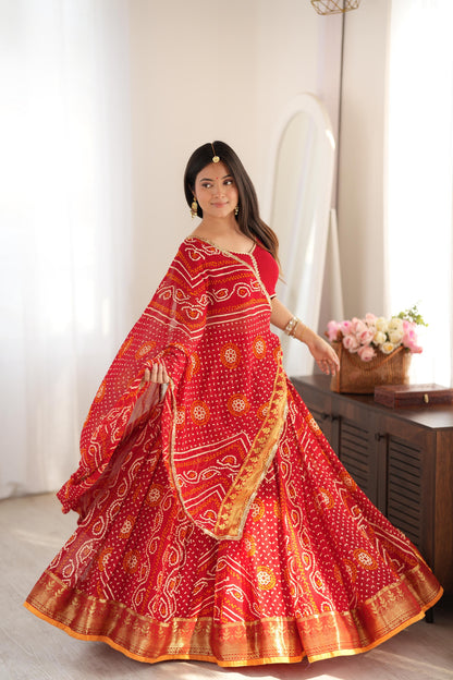 Falguni Red Bandhani Lehenga