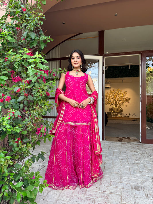 Kumkum Pink Bandhani Sharara Set