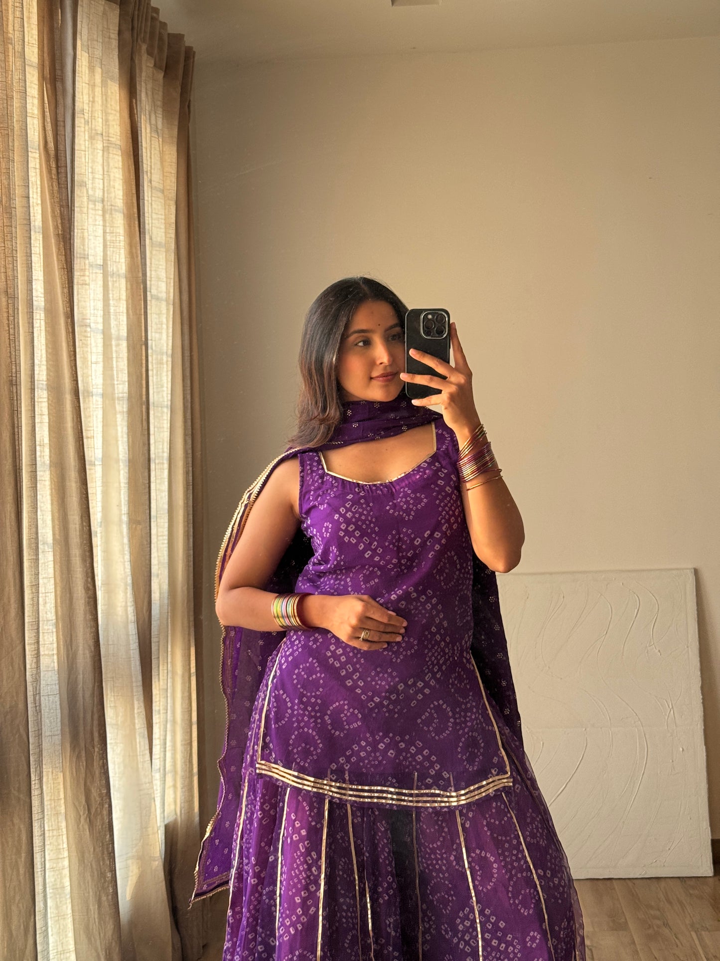 Kumkum Purple Bandhani Sharara Set