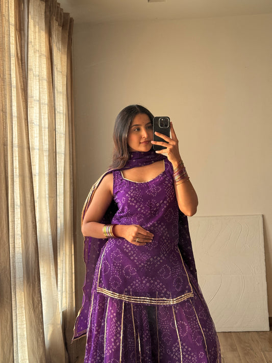 Kumkum Purple Bandhani Sharara Set