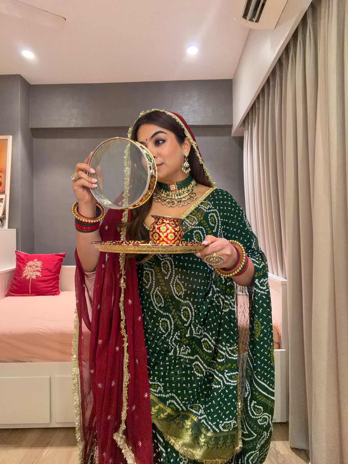 Falguni Emerald Bandhani Lehenga