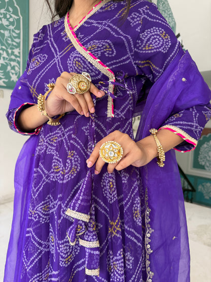 Ruhee Purple Bandhani Anarkali Set