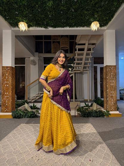 Vasant fulwari Bandhani Lehenga