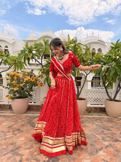 Shweta Red Bandhani Lehenga