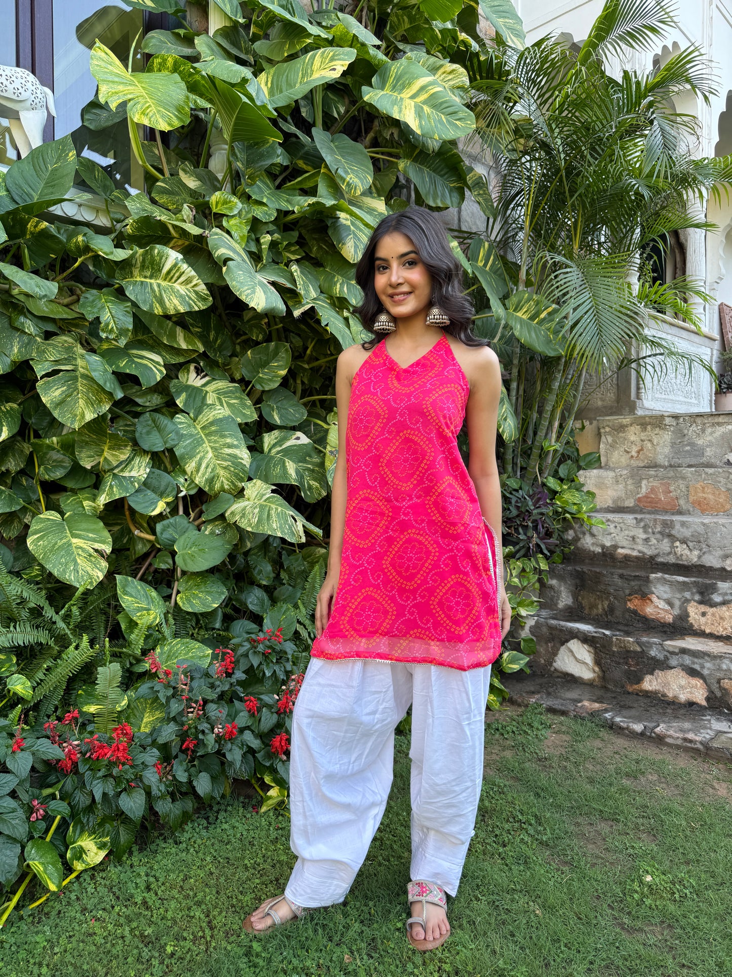 Teena Pink Bandhani Farshi Set