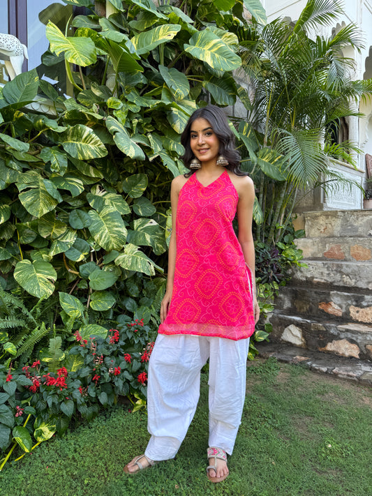 Teena Pink Bandhani Farshi Set