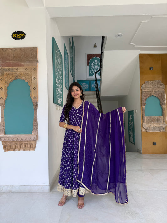Arya Purple Bandhani Anarkali Set