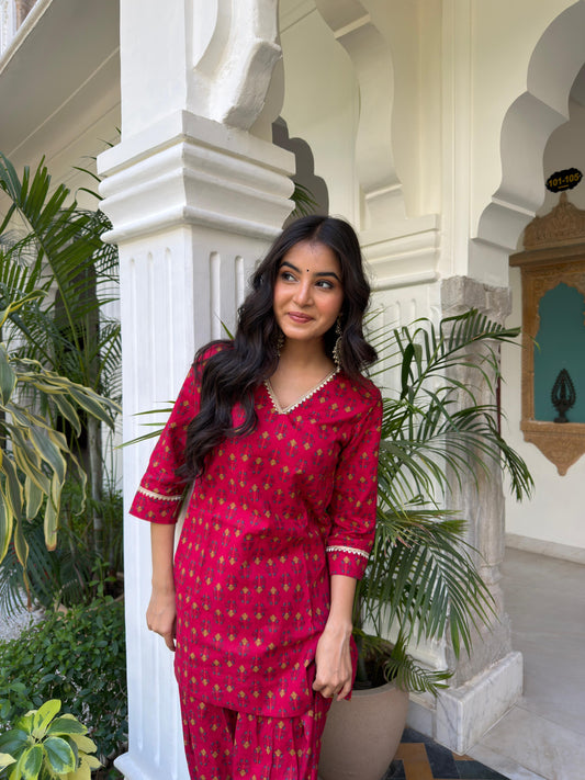 Roopam Pink Cotton Farshi Set