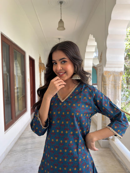 Roopam Blue Cotton Farshi Set