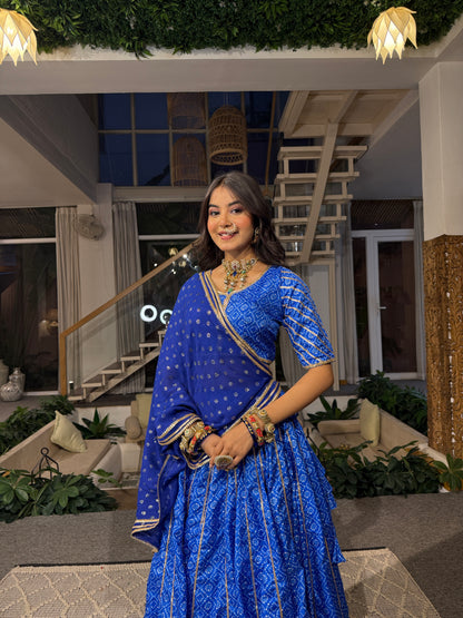 Kamakshi Blue Bandhani Lehenga