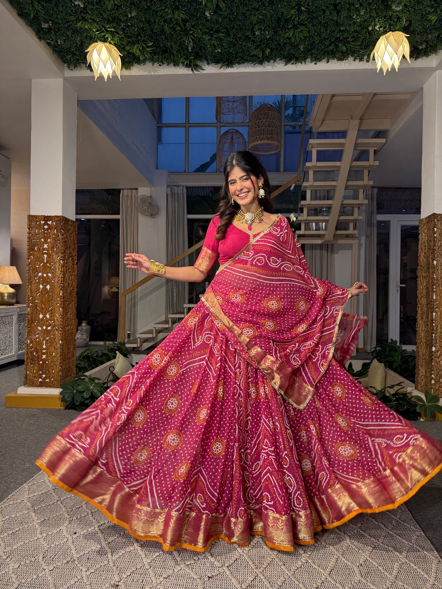 Falguni Pink Bandhani Lehenga