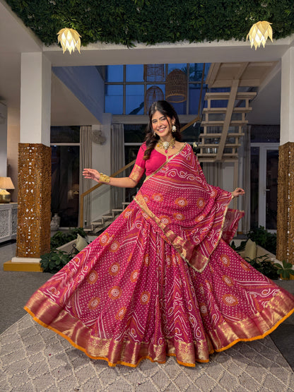 Falguni Pink Bandhani Lehenga