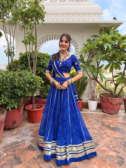 Kiran Blue Bandhani Lehenga