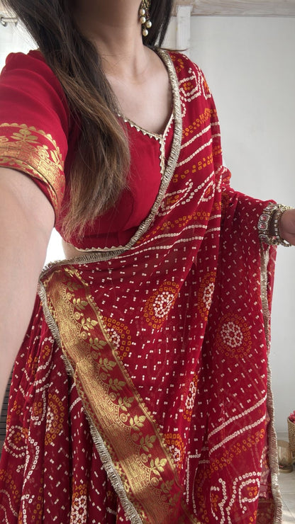 Falguni Red Bandhani Lehenga