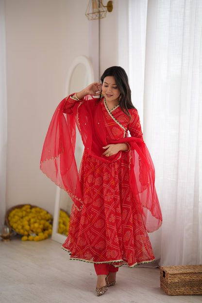 Ruhee Red Bandhani Anarkali Set