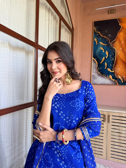 Kumkum Blue Bandhani Sharara Set