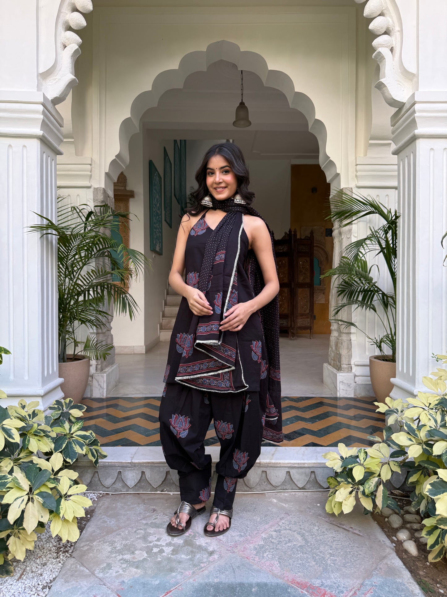 Lotus Black Cotton Farshi Set