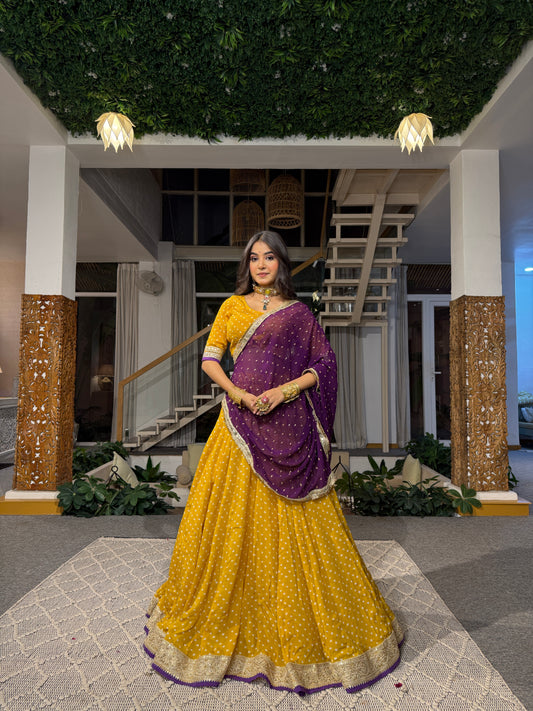 Vasant fulwari Bandhani Lehenga