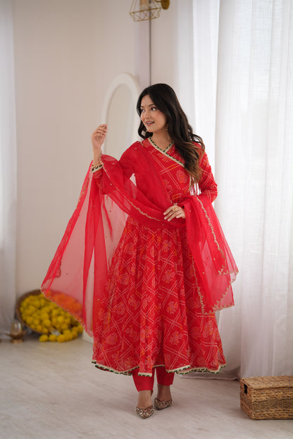 Ruhee Red Bandhani Anarkali Set