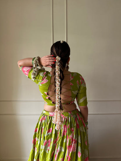 Tulika Green Cotton Lehenga