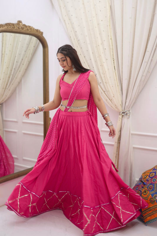 Pink Lurex Cotton Lehenga