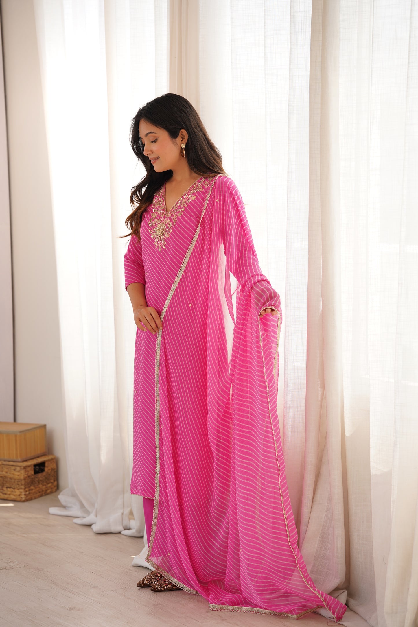 Arti Pink Handwork Leheriya Suit Set