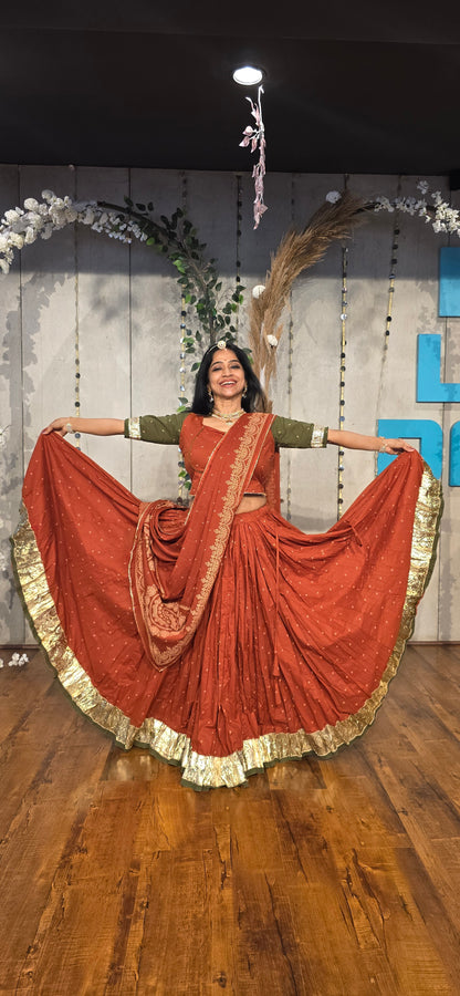 Hridya Rust Bandhani Lehenga Set