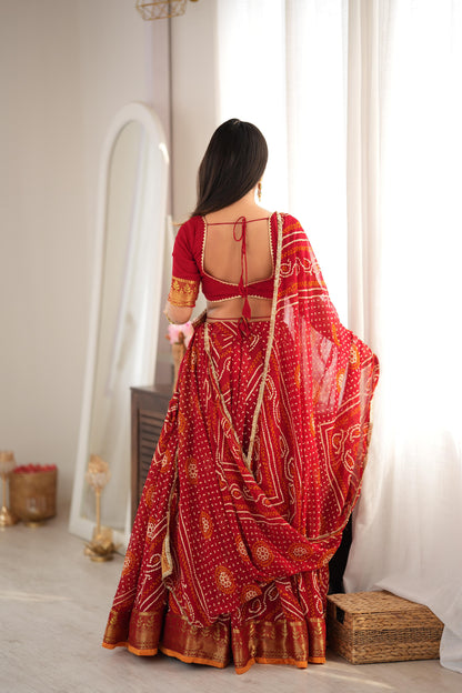 Falguni Red Bandhani Lehenga