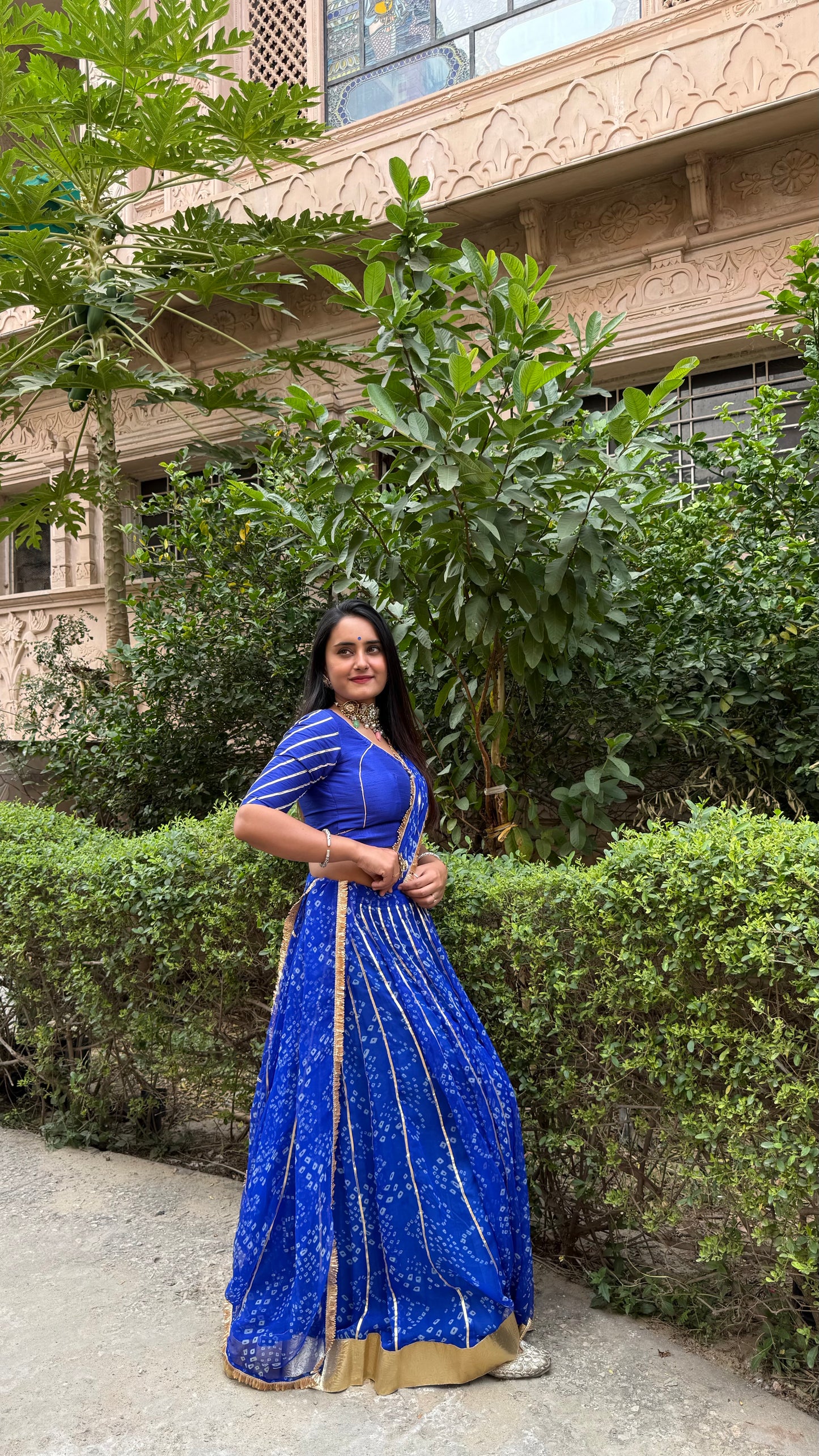 Siddhi Blue Bandhani lehenga