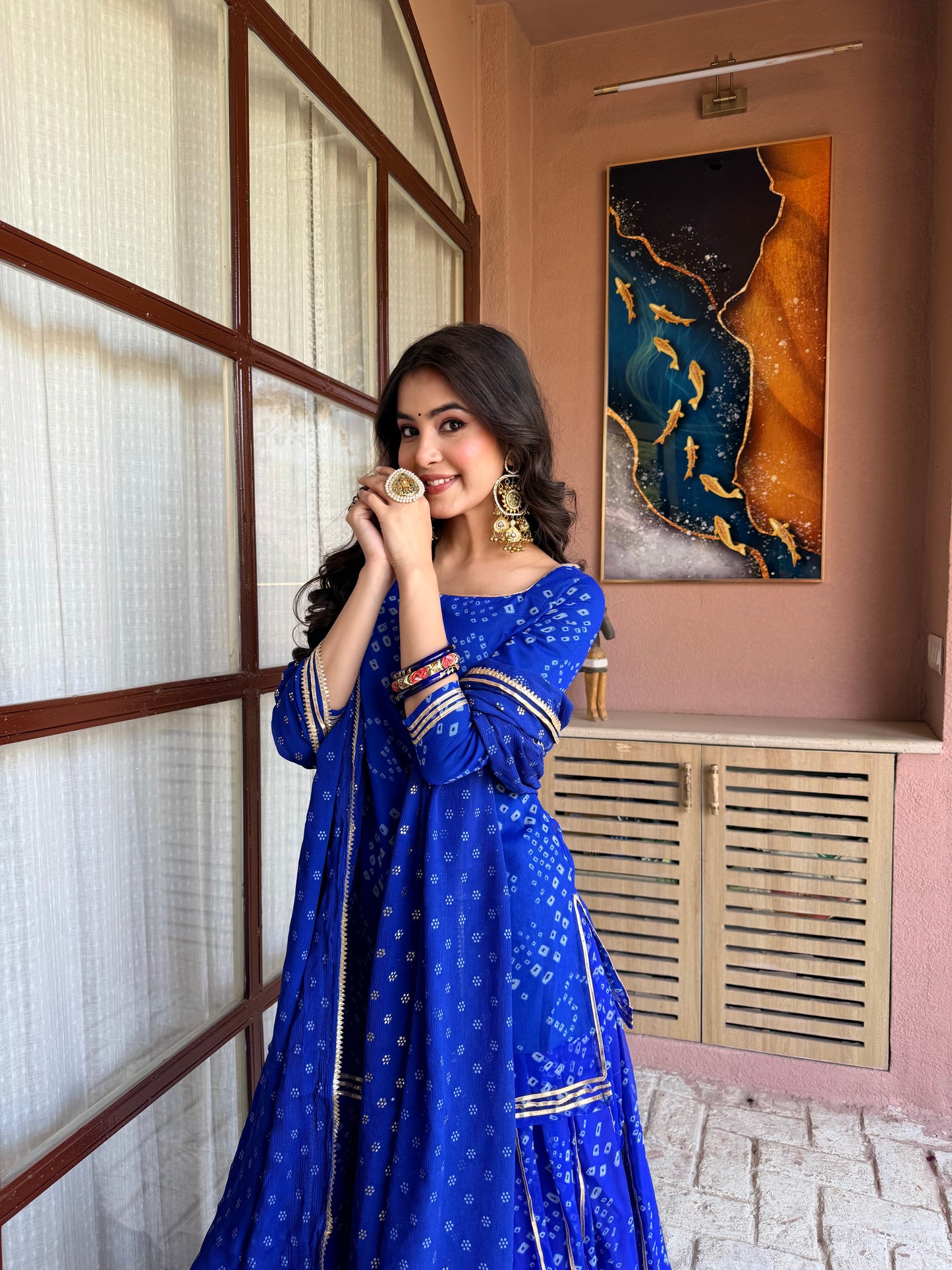 Kumkum Blue Bandhani Sharara Set