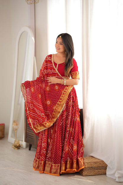 Falguni Red Bandhani Lehenga