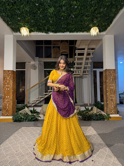 Vasant fulwari Bandhani Lehenga