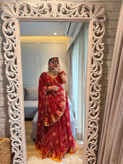 Falguni Red Bandhani Lehenga