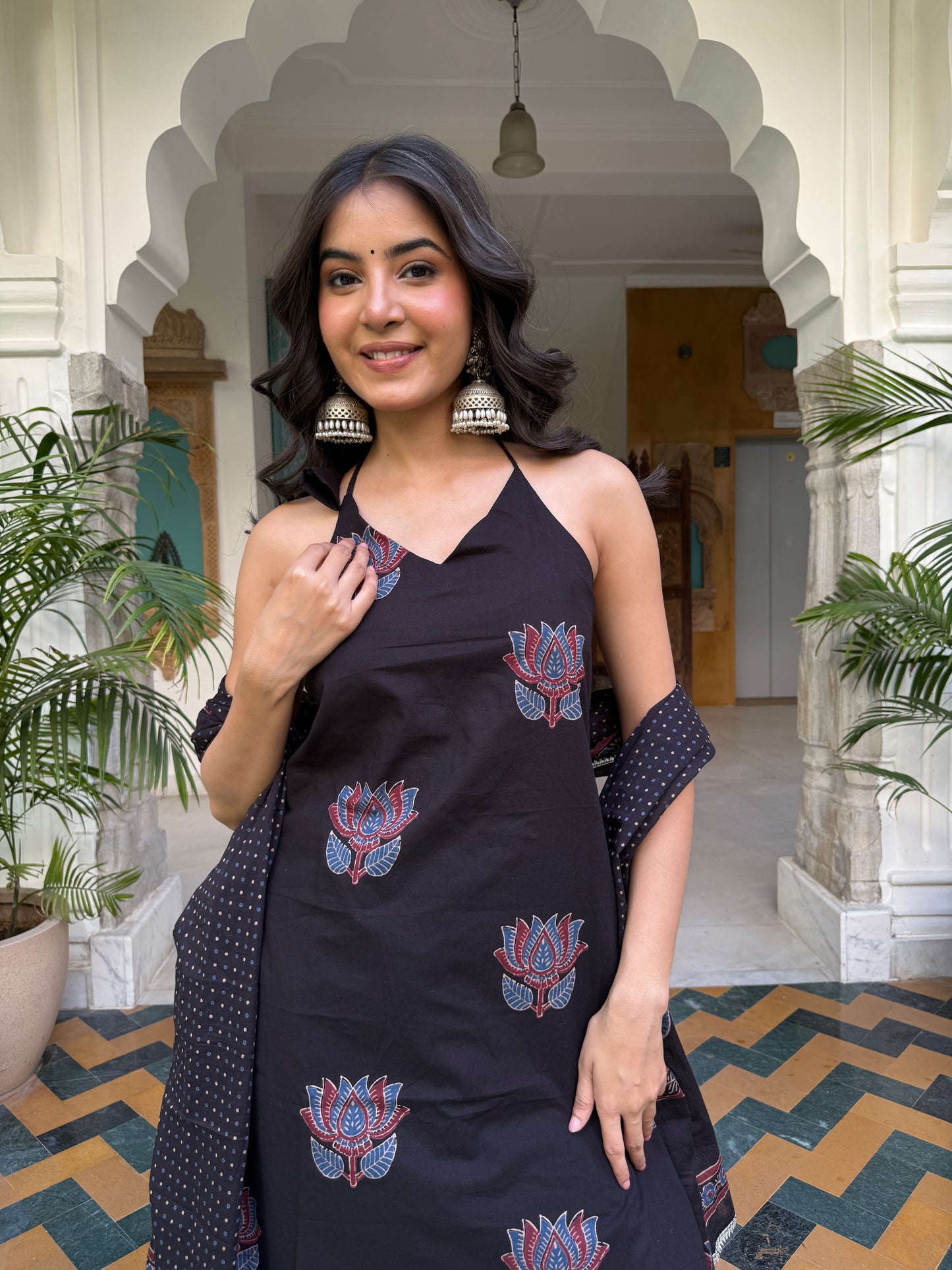 Lotus Black Cotton Farshi Set