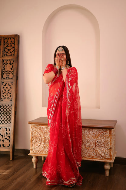 Tulsi Red Georgette Saree