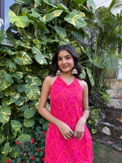 Teena Pink Bandhani Farshi Set