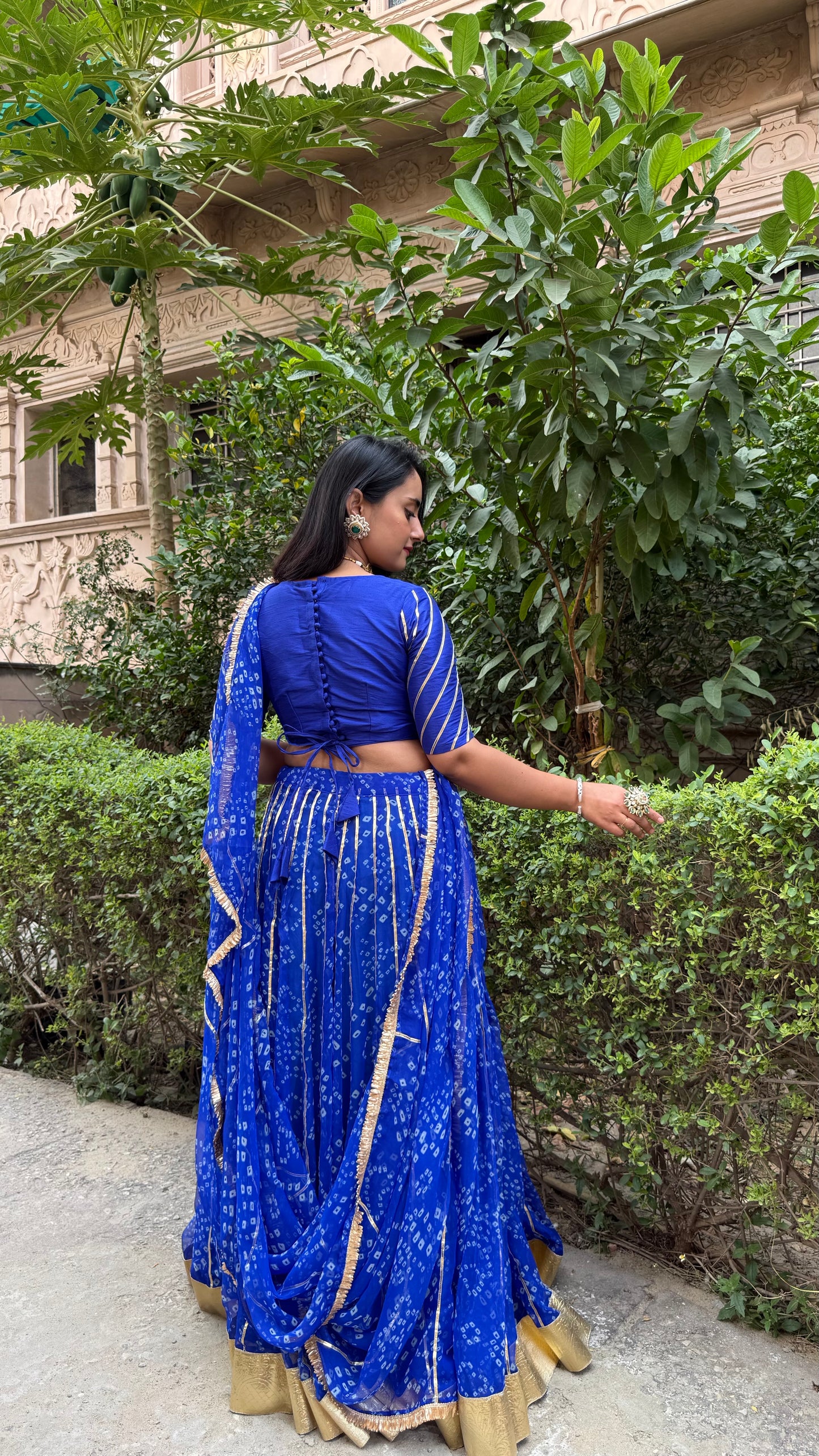 Siddhi Blue Bandhani lehenga