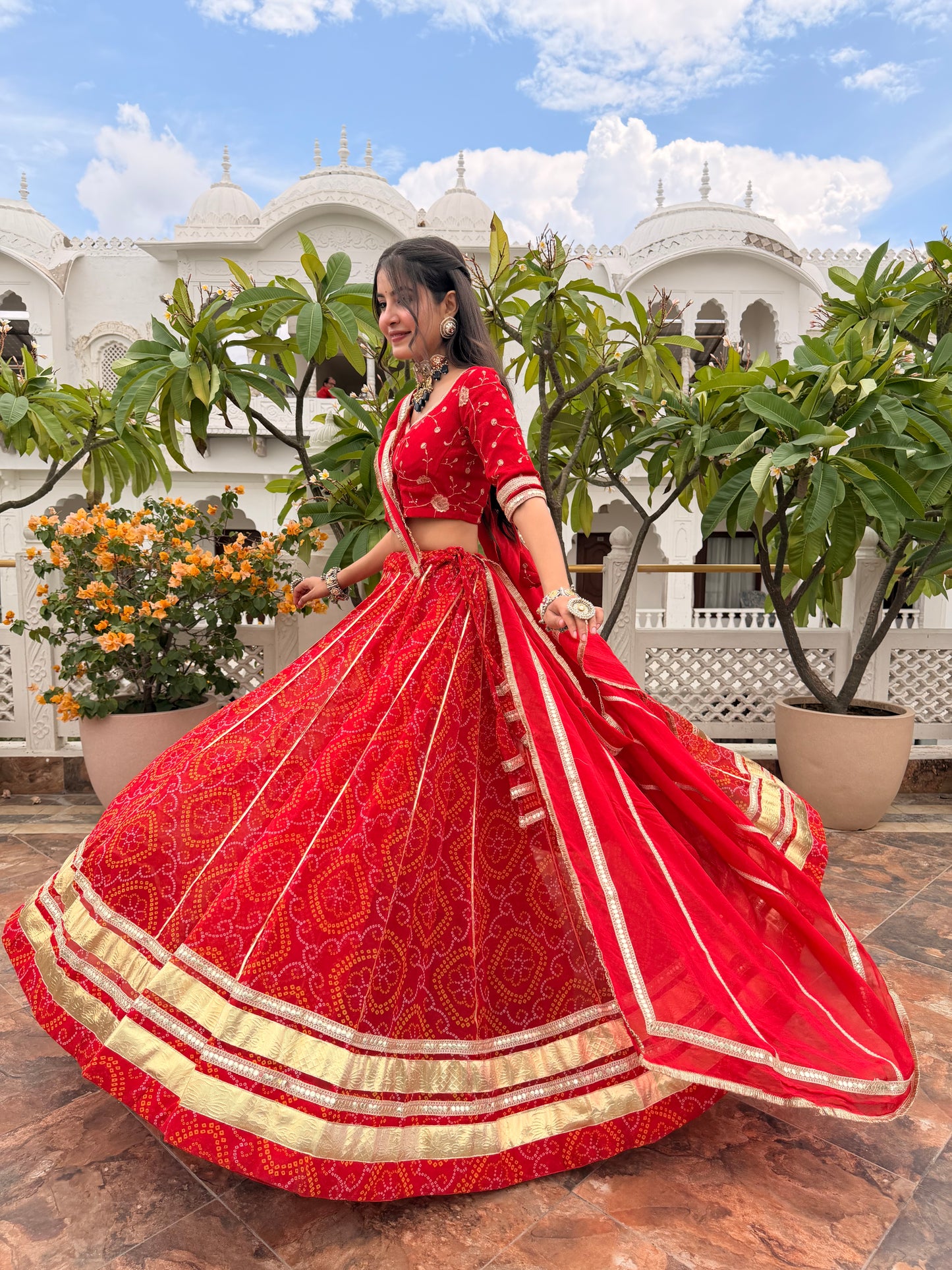 Shweta Red Bandhani Lehenga