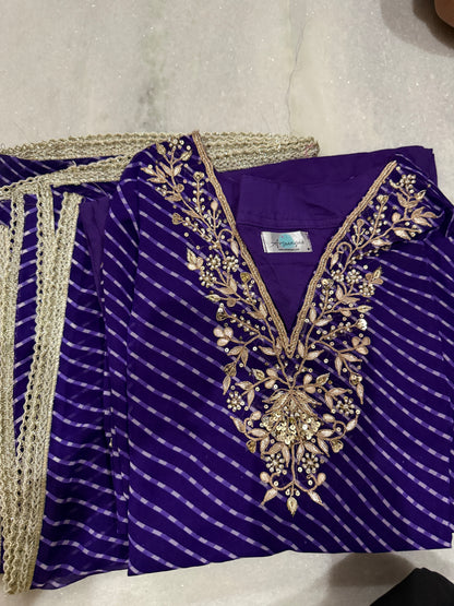 Arti Purple Handwork Leheriya Suit Set