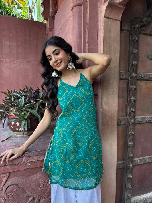 Teena Green Bandhani Farshi Set