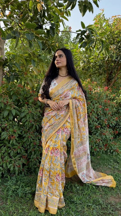 Nayab Handblock Maheshwari Saree (Teerth By Amaanyaa)