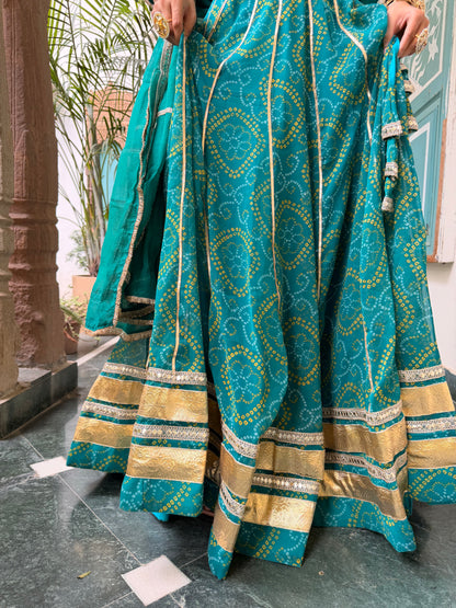 Shweta Aqua Bandhani Lehenga