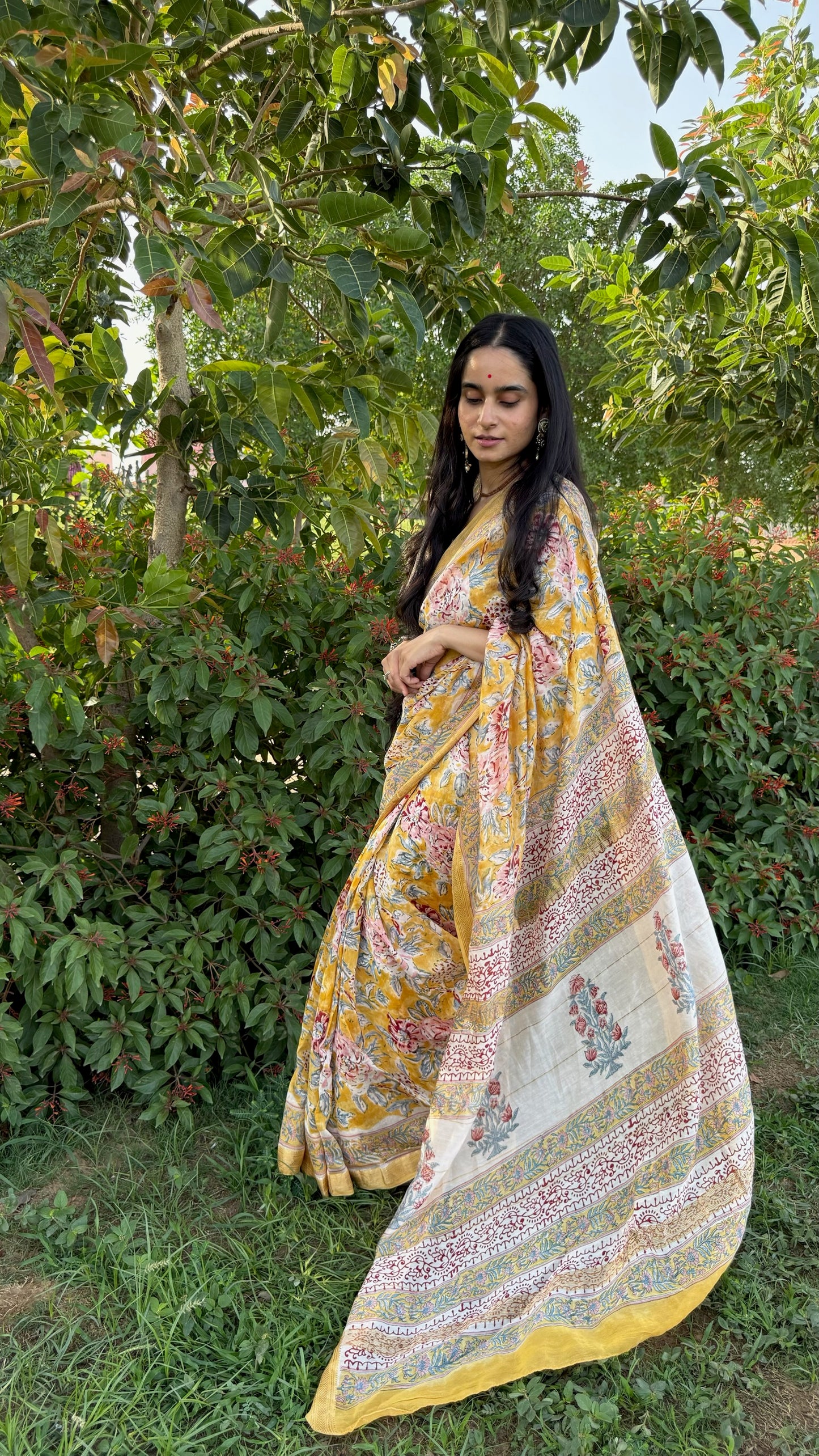 Nayab Handblock Maheshwari Saree (Teerth By Amaanyaa)